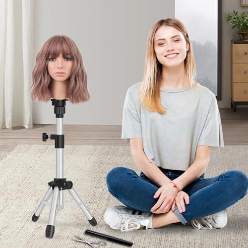 ZQIAN BEAUTY Wig Stand Tripod, 25 Inch Adjustable Mannequin Head Stand, Wig Head Stand for Training Heads And Canvas Block Head (Silvery, Mannequin Head Not Included) - color: Silvery, size: 25 Inch