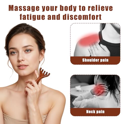 2 Pcs Wooden Massage Tools 5-Claw Wooden Scalp Massager Comb Meridian Therapy Manual Scalp Massager Natural Sandalwood Guas Sha Tools Ergonomic Handheld Massage Stick For Head Neck Face Nose Jaw