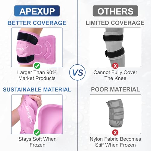 APEXUP Ice Pack for Knee Pain Relief, Large Reusable Wrap After Surgery, Flexible Gel Cold Pack for Injuries, Pain Relief for Back, Shoulder, Elbow, Ankle and Leg (Pink, XXL, 2PK) - size: 2X-Large-2PK, style: Pink