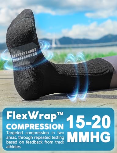 Juclise Women's Compression Crew Running & Hiking Socks, 3 Pairs, Cushioned - color: Classic Black+glacier White+dusty Pink, size: Small
