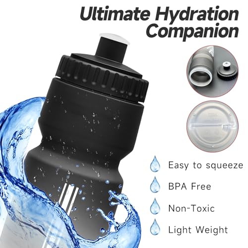TooLe 24oz Bike Water Bottle, Easy to Squeeze Leakproof BPA Free 2 Pack - color: T-Black+Yellow