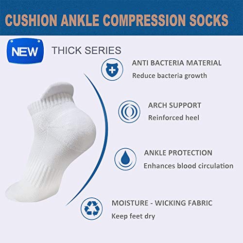 Iseasoo Ankle Compression Socks for Women Men, 5 Pairs Copper Running Socks - color: C04-10 Black, size: Large-X-Large