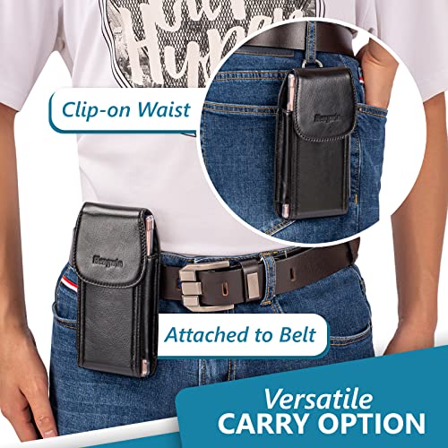 Real Leather Cell Phone Holster Belt Holder Belt Clip Pouch Case - color: Black