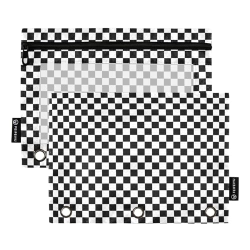 Race Checkered Flag Pencil Pouches for 3 Ring Binder 2 Pack - color: Race Checkered Flag