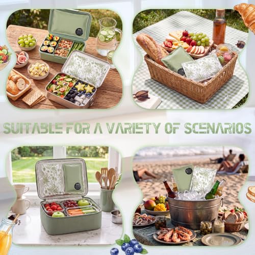 VIHOSE 2 Pcs Ice Packs for Lunch Box Bag - color: Green, style: Floral
