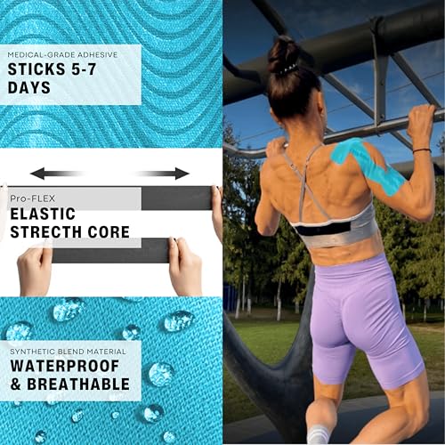 Kinesiology Tape for Shoulder | Waterproof, Sticks 7 Days, Precut Synthetic Material | K Tape for Shoulder Pain Relief & Support - Knees, Lower Back Pain, & Achilese (10 PCS | Blue) - color: Blue