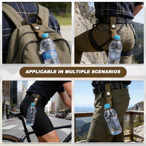 2PCS Hanging Bottle Buckle Clip Carabiner,Portable Mineral Water Bottle Ring Holder Keychain Belt Webbing Strap for Camping(Khaki) - color: Khaki