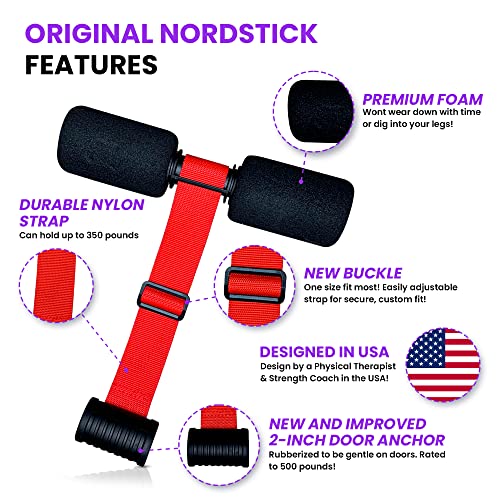 NordStick Nordic Hamstring Curl Strap - Original Nord Stick Exercise Set for Home and Travel - 5 Second Set Up - style: Original - Ruby Red