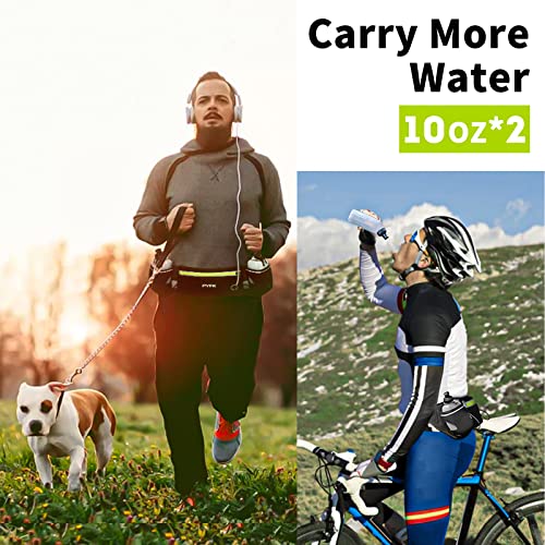 PYFK Running Belt with Water Bottles, Hydration Belt for Men and Women, Water Bottle Holder Running Pouch Water Belt, Fanny Pack Fits 7 inches Phones, Waist pack for Runner Jogging - color: green
