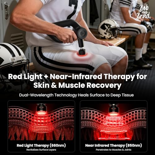 BOB AND BRAD D6 Ultra Massage Gun with Infrared Light, Deep Tissue Percussion with 16mm Amplitude, Professional Muscle Massager for Athletes, Electric Handheld Massager - color: Ruby Black