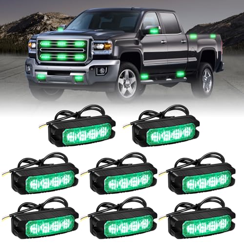 XRIDONSEN 8PCS Sync Truck Grill Lights 32 LED Green Strobe Lights - color: Green