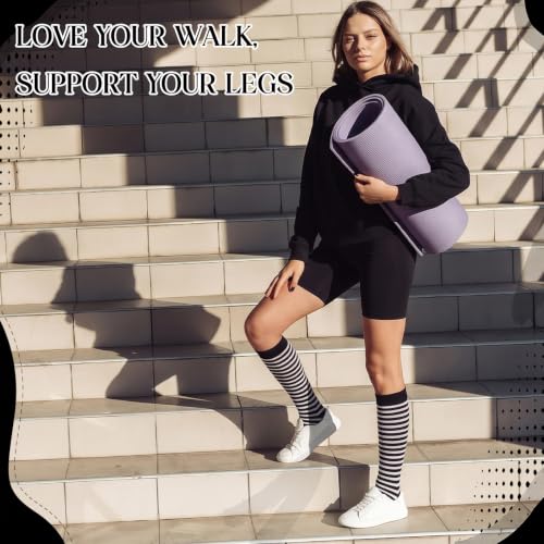 6 Pairs Compression Socks for Women Men - color: Black White Geometric