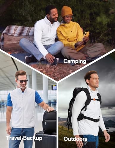 fit space Men's Lightweight Vest Softshell Sleeveless Windproof Jacket with Zipper Pocket Cycling Travel Hiking Running Golf - color: White, size: Medium