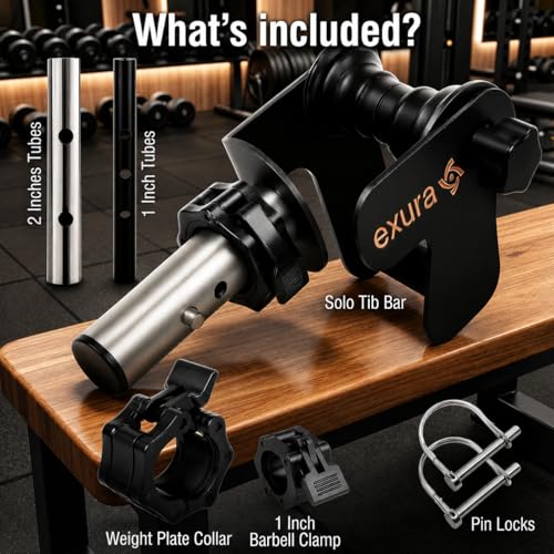EXURA Tib Bar Tibialis Trainer, Adjustable to Any Foot Size, 1" & 2" Plates