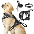 WINSEE Pet Harness Collar and Leash Set, All-in-one Reflective Dog Harness No Pull with Adjustable Buckles for Puppies, Small, Medium, Large, and Extra-Large Dogs (Large, Black) - color: Black, size: Large