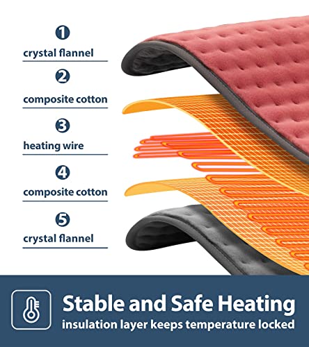 VALGELUIK Heating Pad for Back Pain Relief, 12"x24" Electric Heat Pad Gifts - color: Dusty Rose Red, size: 12 Inch x 24 Inch