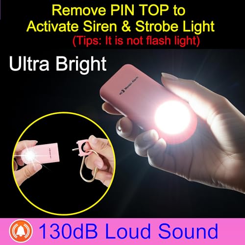 130db Personal Safety Alarm with Ultra Bright Strobe Light. Pink - color: Pink, style: Button cell