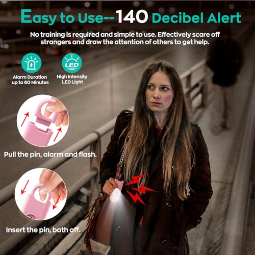 Fauxomor 140dB Personal Safety Alarm for Women 3pack Self Defense Keychain - color: Pink+Blue+Black