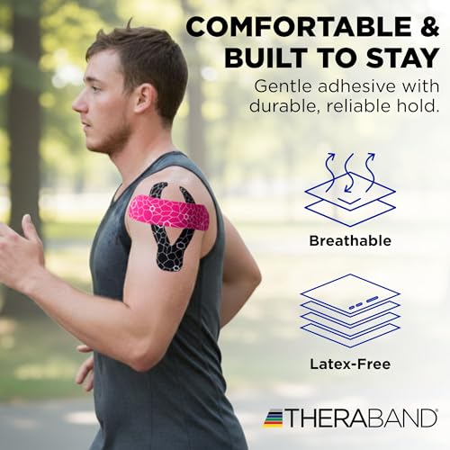 THERABAND Kinesiology Tape for Shoulder, Back & Knee, 2", Pink/White - color: Pink/White