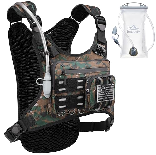 Zelvot Running Vest with 2L Water Bladder, Hydration Backpack, U.S. Design Patent, Lightweight Hydration Pack with Gear Holder, Reflective Chest Pack for Men Women - color: Camo Army Green, size: Medium-Large