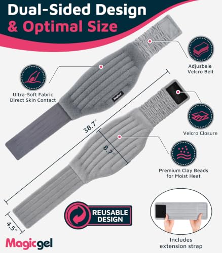 Magic Gel Microwave Heating Pad for Back Pain Relief, Clay Moist Heat Wrap with Adjustable Strap, Reusable Hot Therapy Pack for Lower Back, Period Cramps, Neck, Shoulder & Muscle Tension, Gray