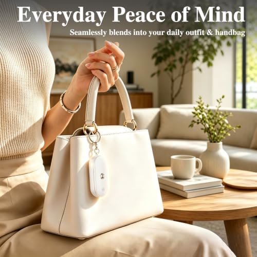 Personal Safety Alarm for Women, 130dB Rechargeable Keychain Alarm with Bluetooth SOS Alerts, Dual Speakers, Strobe Light, Low Battery Reminder, USB-C Emergency Siren for Travel(White) - color: White