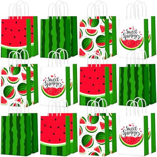 Outus 24 Pcs Watermelon Party Gift Bags Fruit Paper Birthday Favor Bags - style: Watermelon