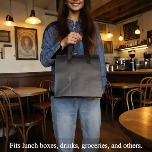 12Pcs Disposable Insulated Lunch Bags Thermal Cooler Bag Grocery Bags Black - color: Black, size: 10.24"(H) x 10.24"(L) x 6.7"(W)