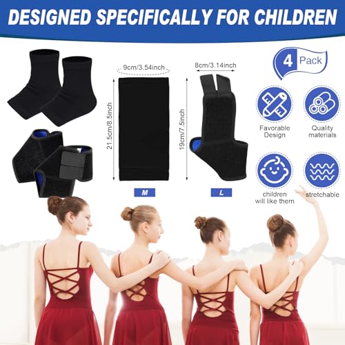 Tarpop 2 Pairs Kids Ankle Brace, Compression Sleeves, L+M, Black - color: Black, size: Medium,Large