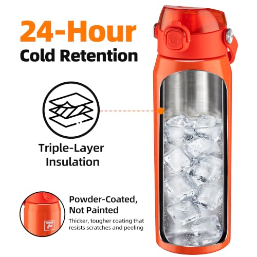 Fanhaw 24oz Stainless Steel Water Bottle with 2-in-1 Lid, Vibrant Orange - color: Vibrant Orange