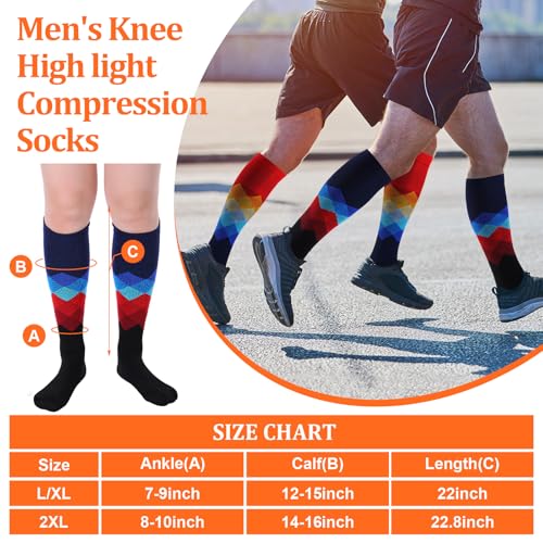 Shyyween 12 Pairs Men Knee High Compression Socks - size: Large, style: Colorful Funky