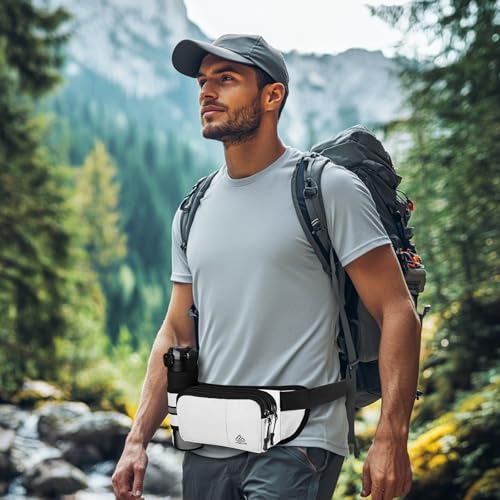 Fanny Pack for Women Men with Water Bottle Holder,Waist Bag for Hiking,Travel,Running,Dog Walking,Workout,Cycling (White) - color: White