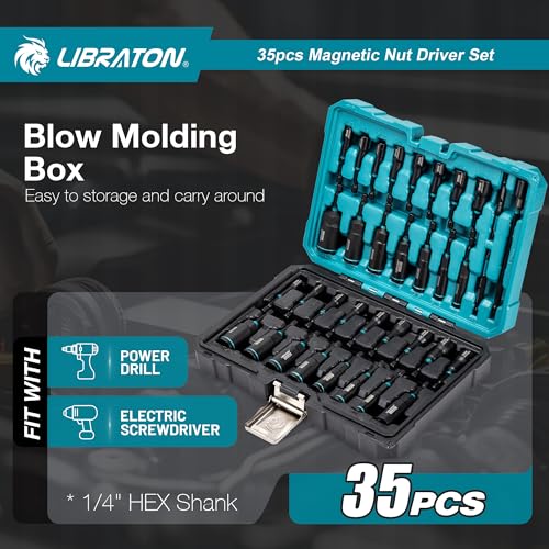 LIBRATON Magnetic Nut Driver Set, 35PCs Impact Driver Bit Set, Metric & SAE
