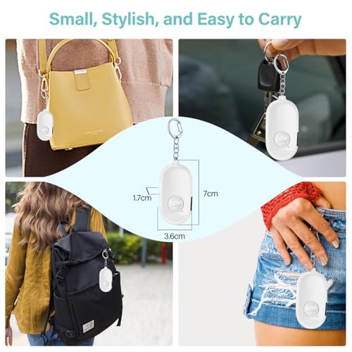 Hion Personal Safety Alarm for Women, Rechargeable 130dB Self Defense Alarm Keychain with LED Flashlight, Emergency Safe Sound Security for Children Elderly College Girls Men, White - color: White