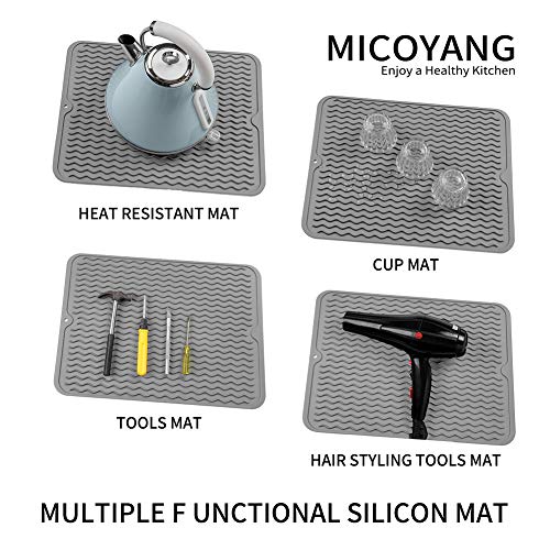 MicoYang Silicone Dish Drying Mat, Grey, 16"×12" - color: Gray, size: 16"L x 12"W