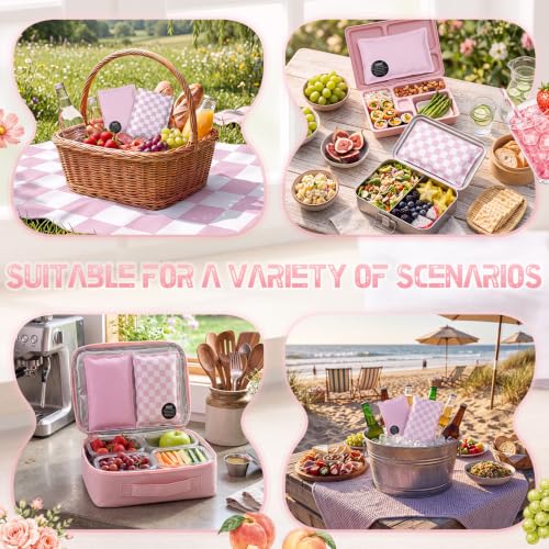 VIHOSE 2 Pcs Ice Packs for Lunch Box Bag - color: Pink, style: Checkerboard
