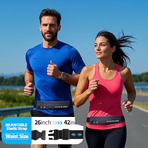 USHAKE Slim Running Belt Women Men, Bounce Free Fanny Pack Phone Holder - color: Dark Grey
