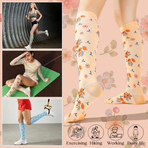 6 Pairs Compression Socks for Women Men - color: Floral