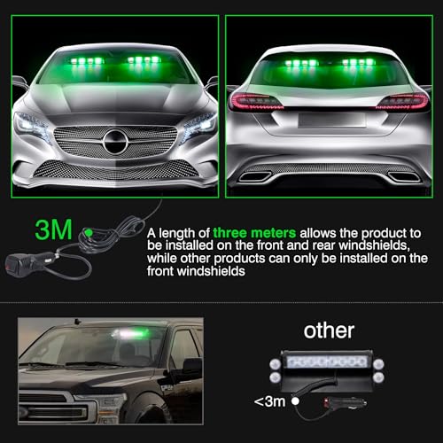 OPP ULITE Dash Strobe Lights 2 in 1, 48pcs Led, 26 Flash Mode, Memory Function, DC 12V-24V Front/Rear Windshield Emergency Flashing Warning Light Bar for Vehicles Trucks, White Green