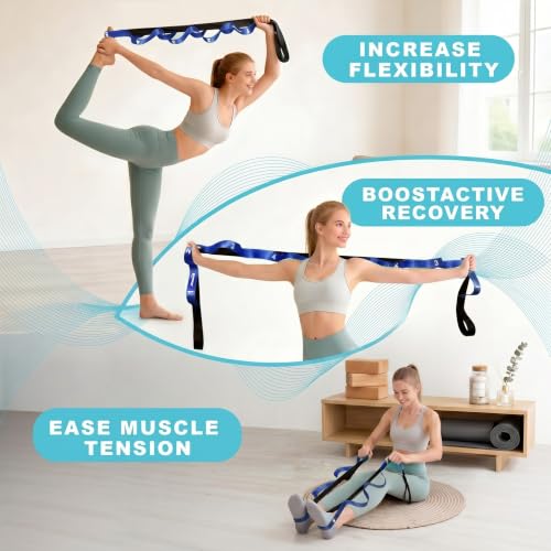 Acozycoo Stretching Strap with Loops for Physical Therapy,Knee,Leg Lifter - color: Dark Blue, size: Length: 86 Inch, Width: 1.5 Inch