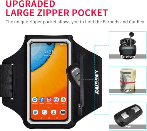 HAISSKY Running Armband with Earphone Pouch, Elastic Strap for 6.4" Phones