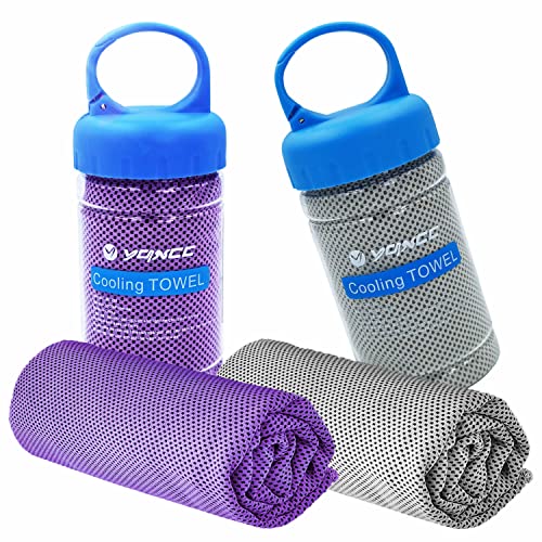 YQXCC 2 Pack Cooling Towels (47"x12"), Ice Cool Towel for Neck & Face - color: Purple/Light Gray