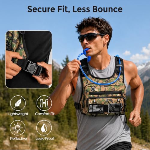 Running Vest Water Backpack with 2L Leak-Proof Bladder for Men & Women - color: Camo Green