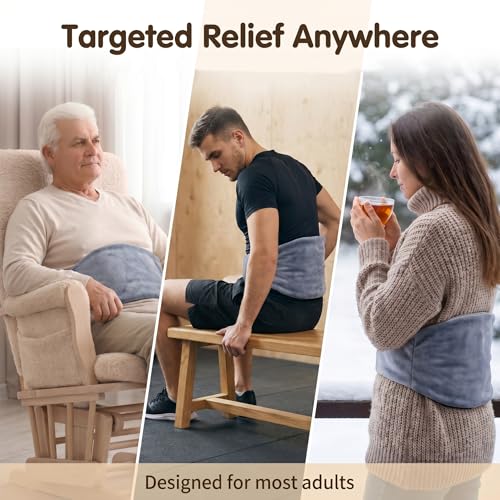 Microwave Heating Pad for Back Pain Relief, Flaxseed Microwavable Heating Pad with Removable Washable Flannel Cover, Moist Heating Pad for Period Cramps & Muscle Relaxation, 10''x18'' - color: Blue
