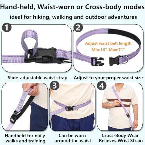 Triple Handle Bungee No Pull Dog Leash, Lavender 6.23-8.53FT - color: Lavender