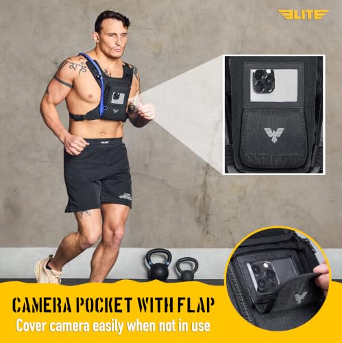 Elite Hydra Running Chest Pack w/ Phone Holder Touch Friendly, Camera Pocket for Men/Women Lightweight Hydration Vest Chest Rig w/ Water Bladder for Marathon, Cycling, ADV Camping, Skiing - size: Small