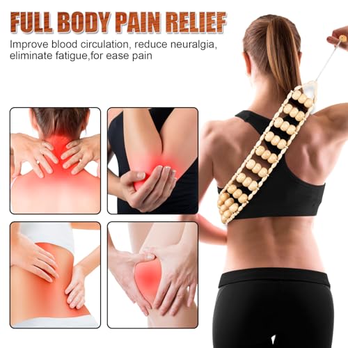 KintKita Wood Therapy Massage Tools,Back Wooden Massage Roller Rope Tool Maderoterapia Kit Professional Cellulite Massager for Body Shaping, Contouring,Back Neck Leg Muscle Relief - style: Back Massager