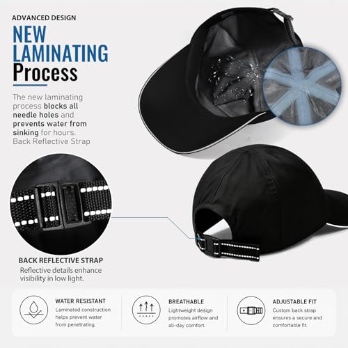 Waterproof Baseball Cap Running Hat Mens Womens Rain Hat Quick Dry Golf Hat with Sweatband Outdoor Breathable Sports Cap - color: Black