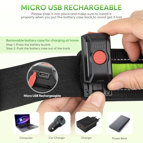 Illumifun LED Running Belt - USB Rechargeable Light Up Sash, High-Visibility Elastic Waistband Light for Running Cycling Hiking Camping Nighttime Activities - color: Green