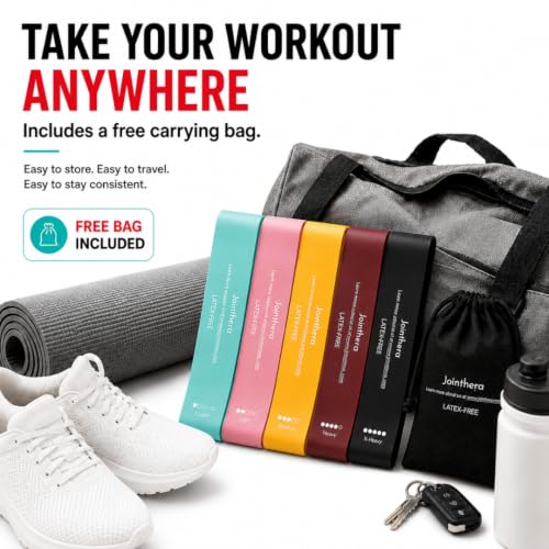 Latex Free Mini Loop Resistance Bands - Set of 5 + Carrying Bag